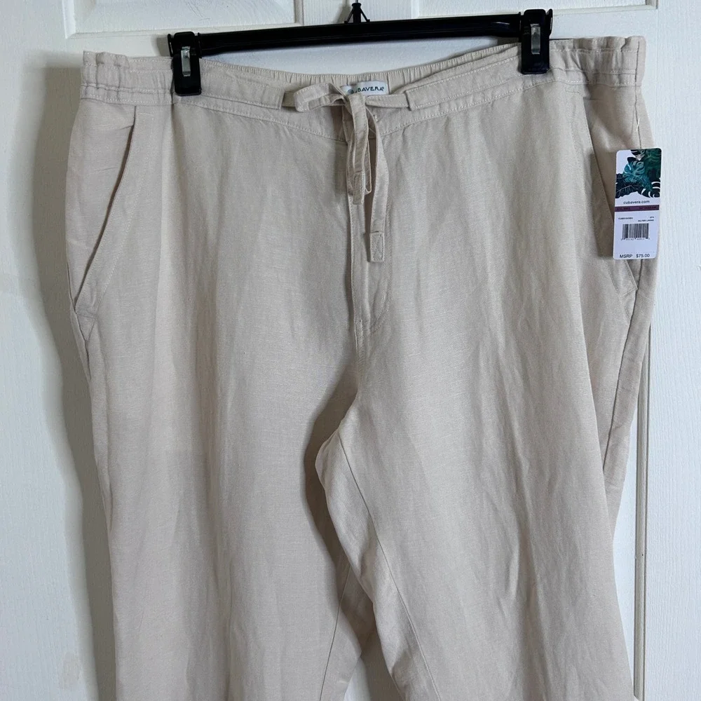 NWT Cubavera  Core Drawstring Linen Blend Straight Leg Pants Cream Men's XXL
